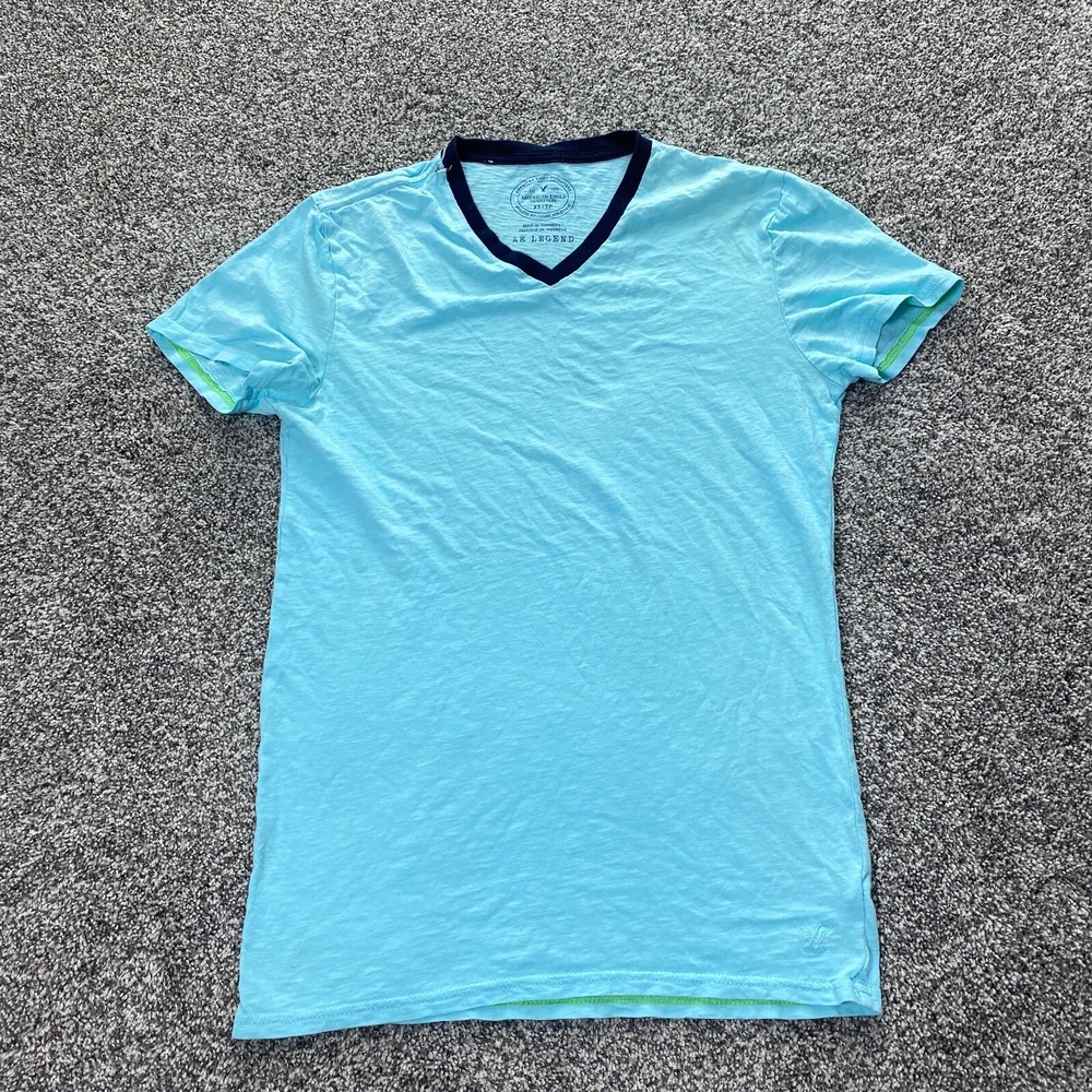 American Eagle Shirt Womens XS Blue Heather Preppy Casual Cotton Short Sleeve